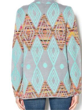 Petrol | Aztec Print Open Front Cardigan | Aqua, Grey, Orange | Small/Medium